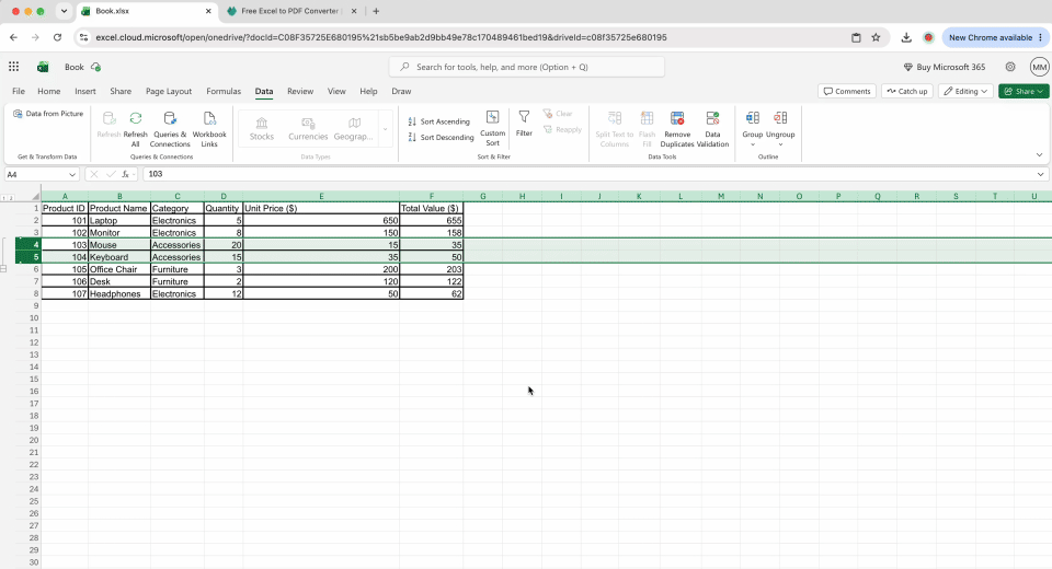 Export collapsed rows to PDF