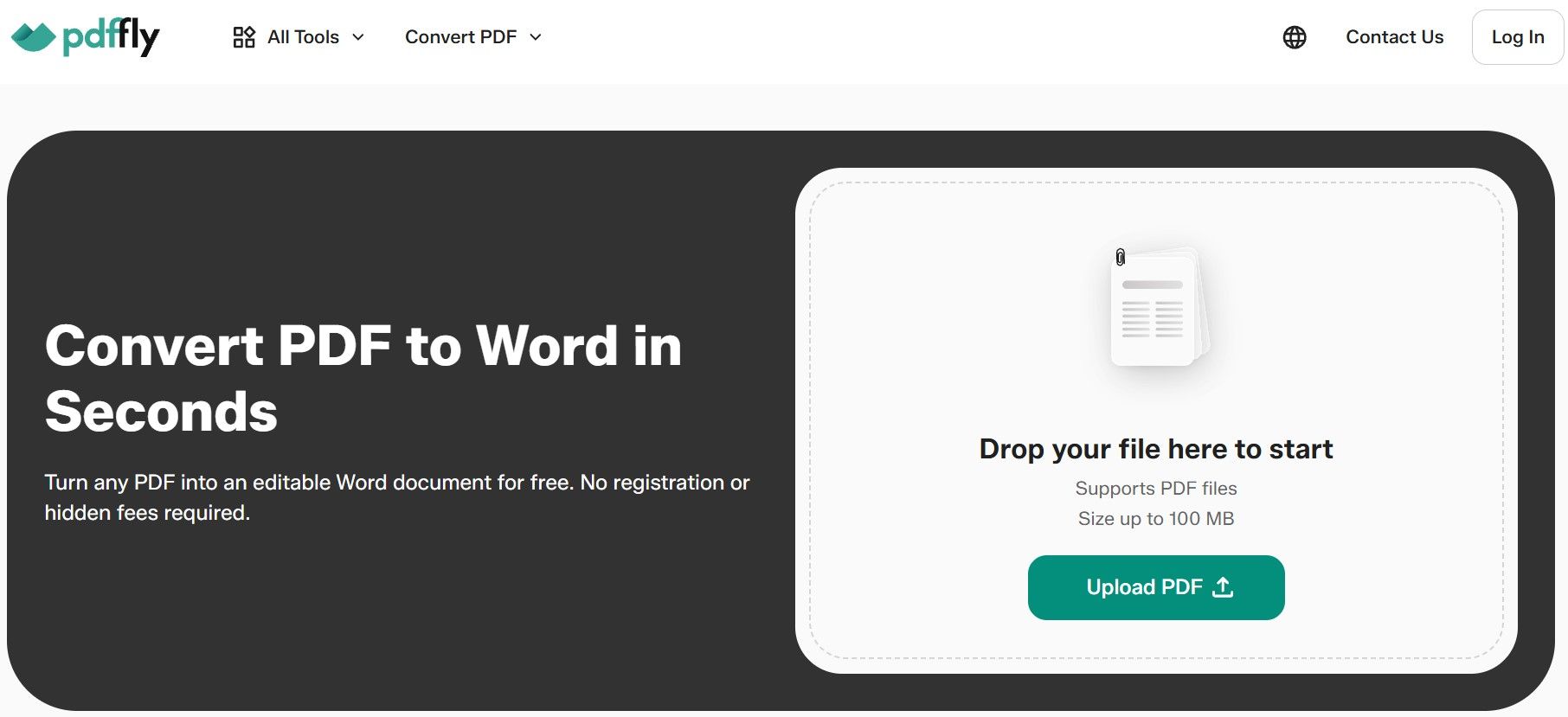 PDFFly PDF to Word converter tool interface